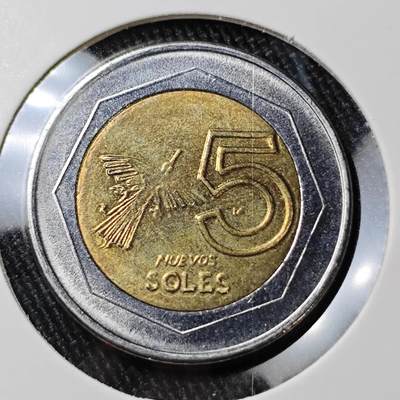 KK钱币收藏小铺 （套币 好品/批量散币 银币）专场  2月预留时间 周末发货 -  1994秘鲁5索尔双色币 好品少见！