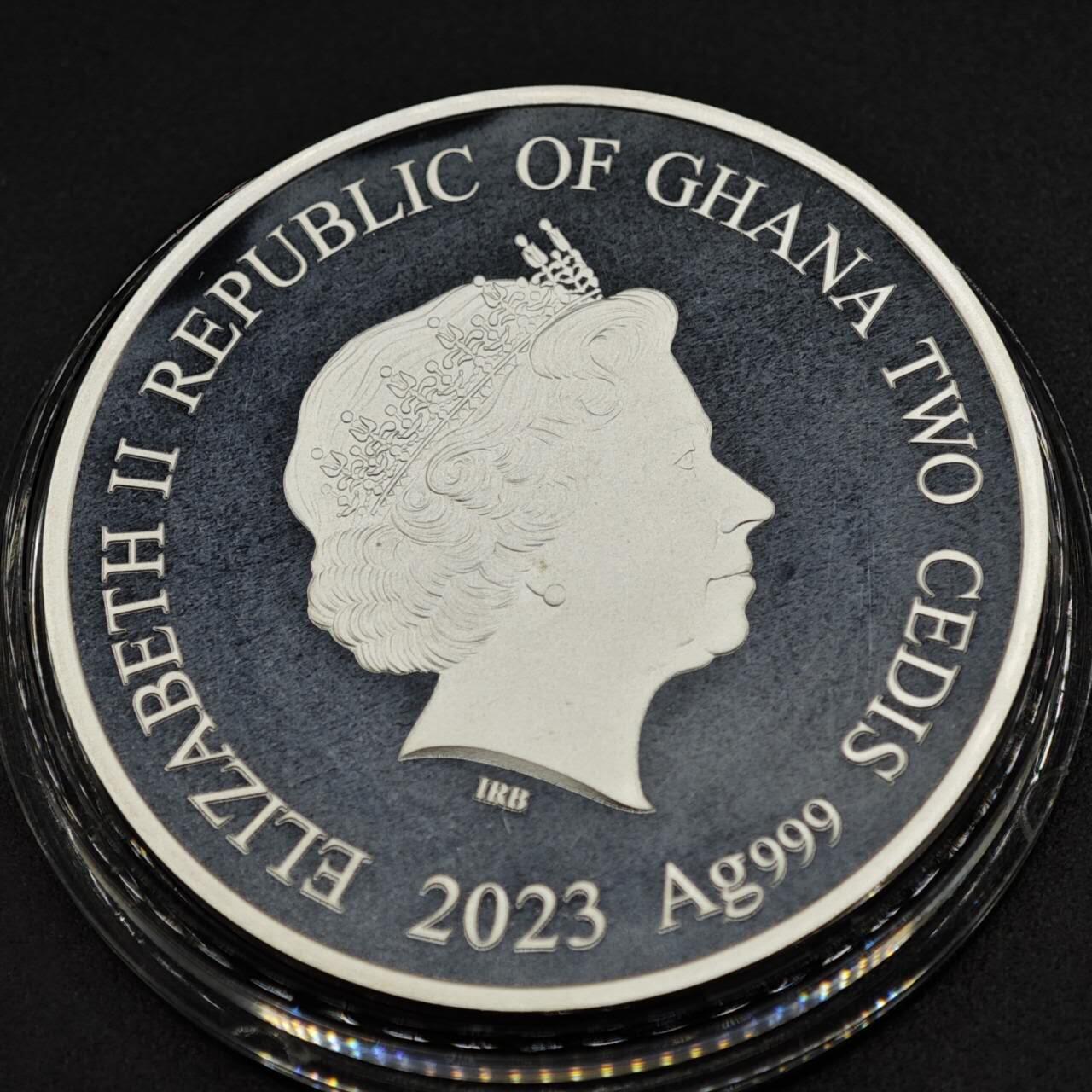 【淘币小摊】实时拍第八百零八拍   银币套币场   满百包邮可预留二周 每周一统一发货   2023年加纳2塞地镶水晶精制银币 农历系列-兔年 1/2盎司999银 发行量：1千 盒证全（非原盒）