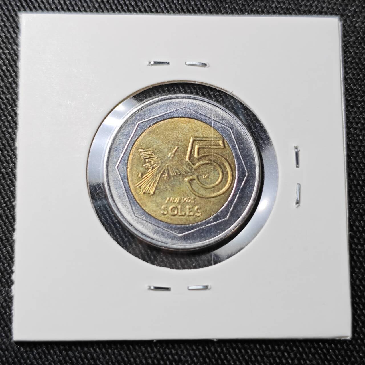 KK钱币收藏小铺 （套币 好品/批量散币 银币）专场  2月预留时间 周末发货  1994秘鲁5索尔双色币 好品少见！