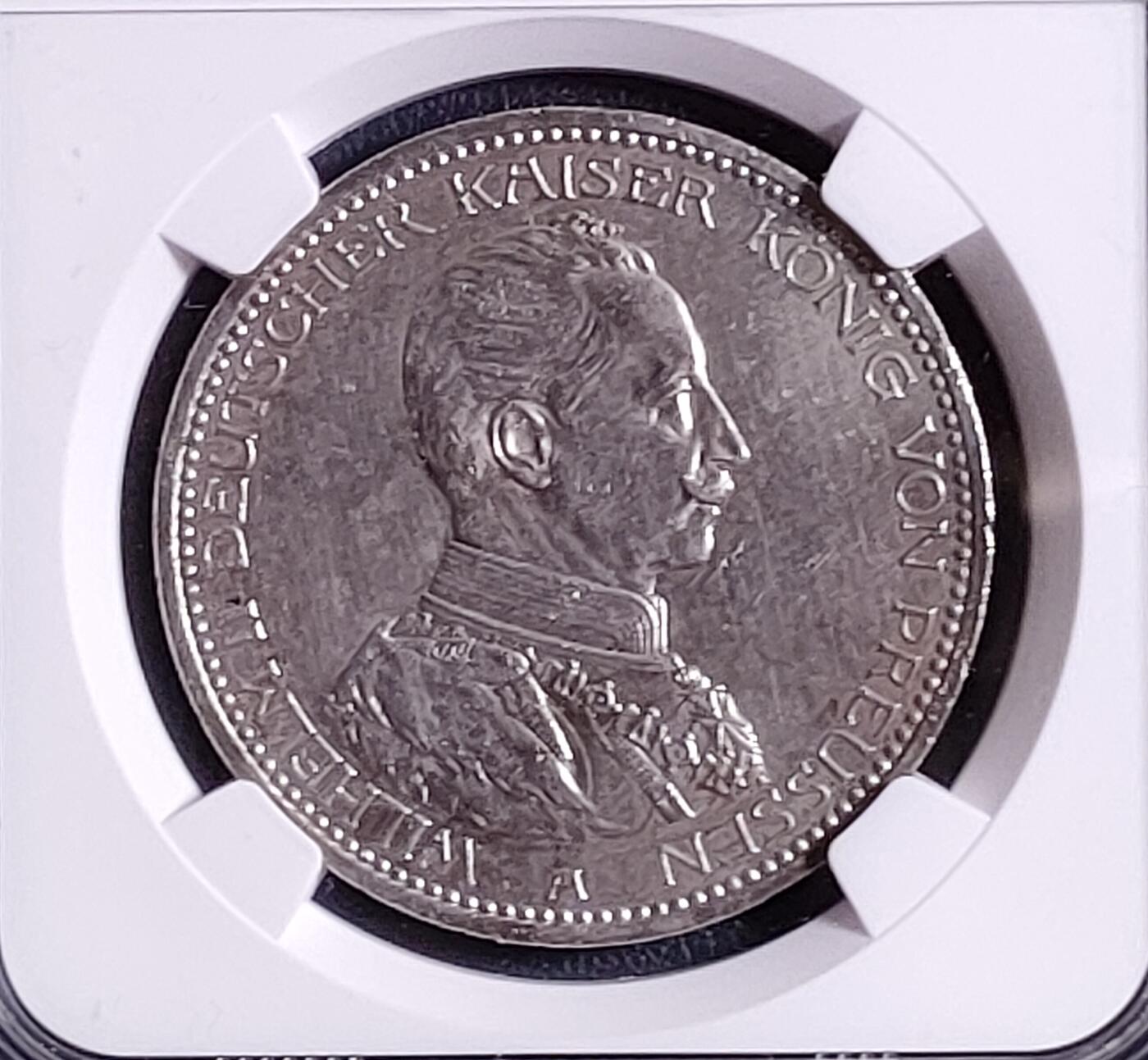NGC UNC德国1913年A版普鲁士王国威廉二世（军装版）5马克银币