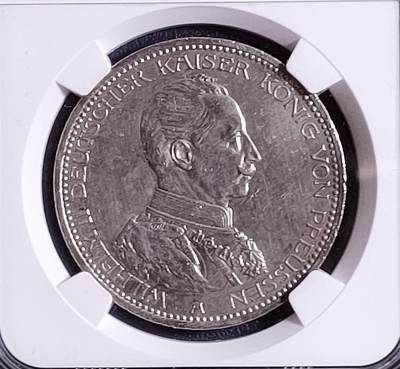 NGC UNC德国1913年A版普鲁士王国威廉二世（军装版）5马克银币 - NGC UNC德国1913年A版普鲁士王国威廉二世（军装版）5马克银币