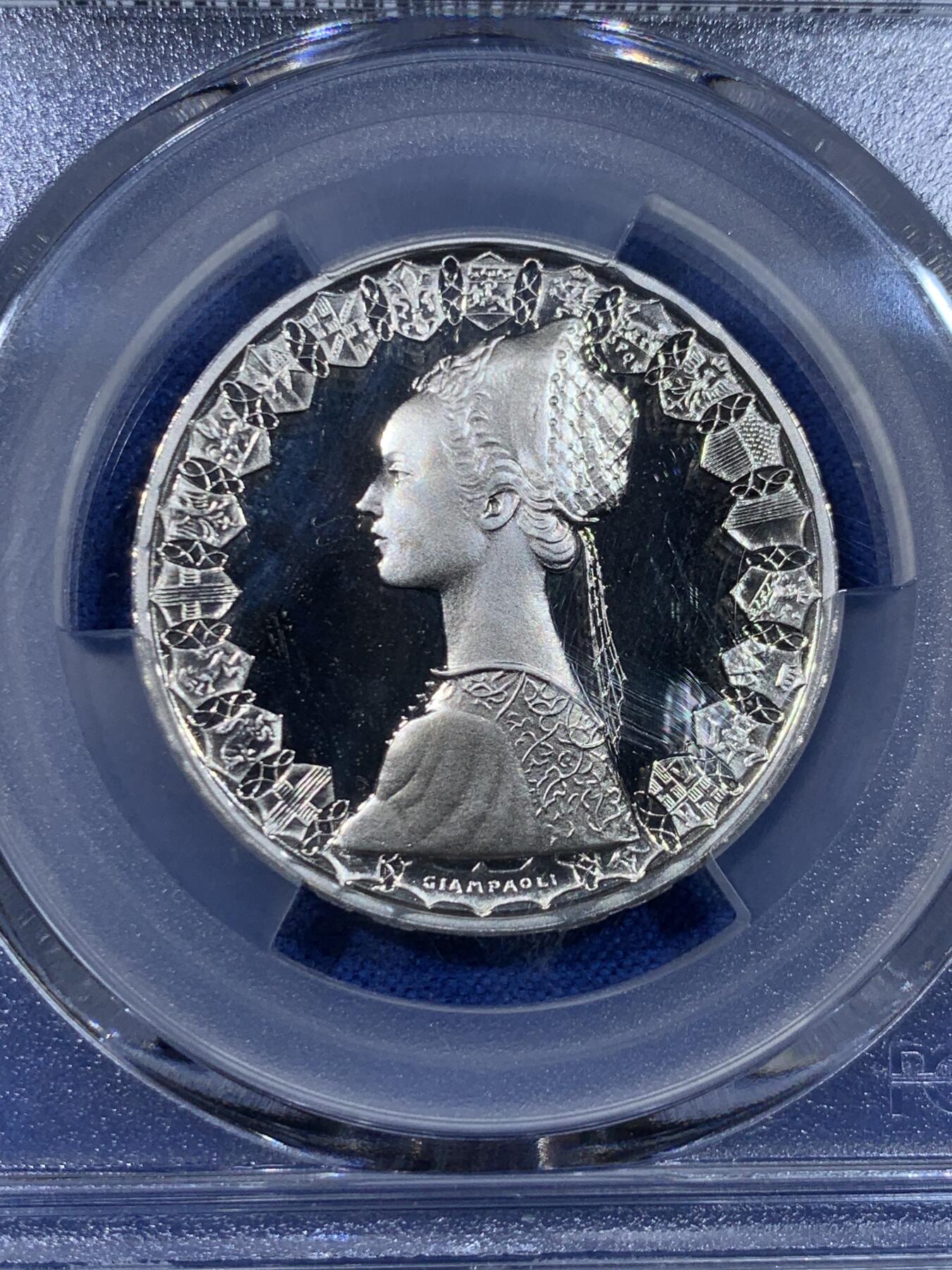 《竞宝斋》第442场 周日，周一，2场连拍 （全场包邮） 亚军分 PCGS PR68DCAM 意大利 1985年 帆船少女 精制500里拉银币 首年发行的精制 镜面光十足