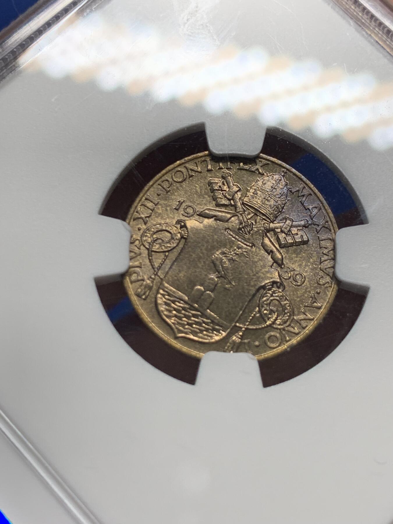 《竞宝斋》第442场 周日，周一，2场连拍 （全场包邮） NGC MS64 梵蒂冈 1939 教皇国 5分