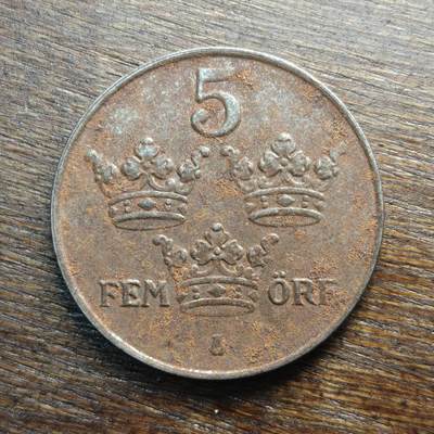 【铜匠收藏】★第133场★散币场，无佣金，30包邮。不满30元，支付5元运费。《接受代拍 代送NGC评级》 - 瑞典 1919年 5欧尔 铜币
