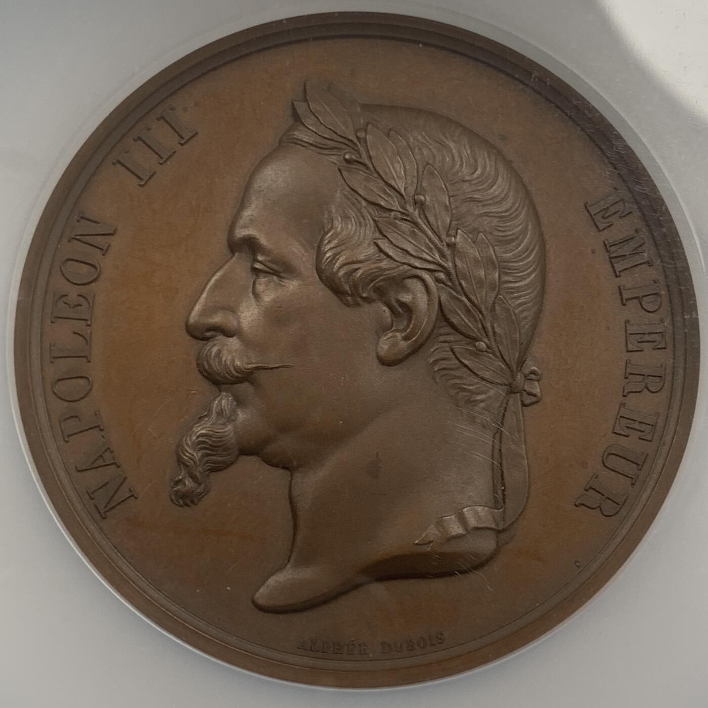 掌中浮雕-藏着的欧洲第043场 NGC MS65 : 1865年拿破仑一世骑马雕像在鲁昂落成铜章，63mm，DUBOIS Alphée雕刻，原铸，该雕像是雕塑家加布里埃尔·维塔尔·杜布雷的作品