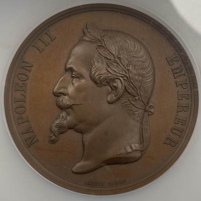 掌中浮雕-藏着的欧洲第043场 - NGC MS65 : 1865年拿破仑一世骑马雕像在鲁昂落成铜章，63mm，DUBOIS Alphée雕刻，原铸，该雕像是雕塑家加布里埃尔·维塔尔·杜布雷的作品