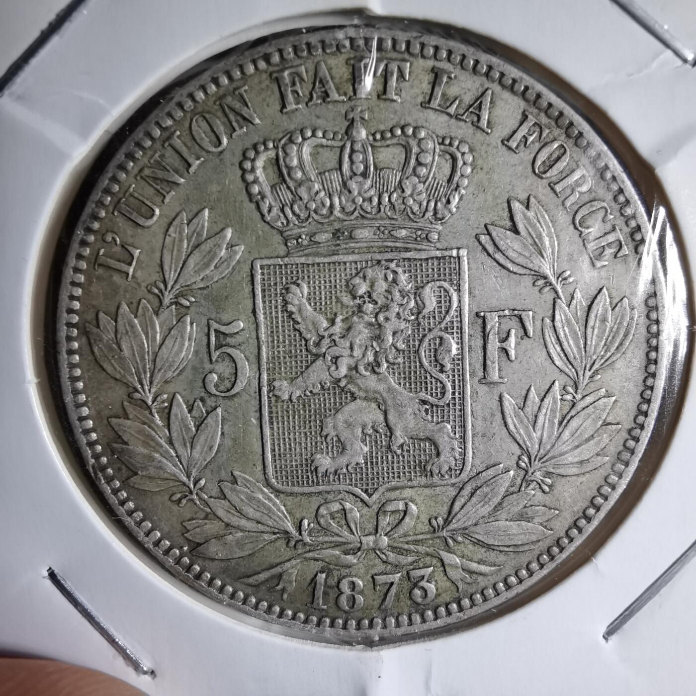 沼泽如烟--第913场 比利时1873年5法郎银币