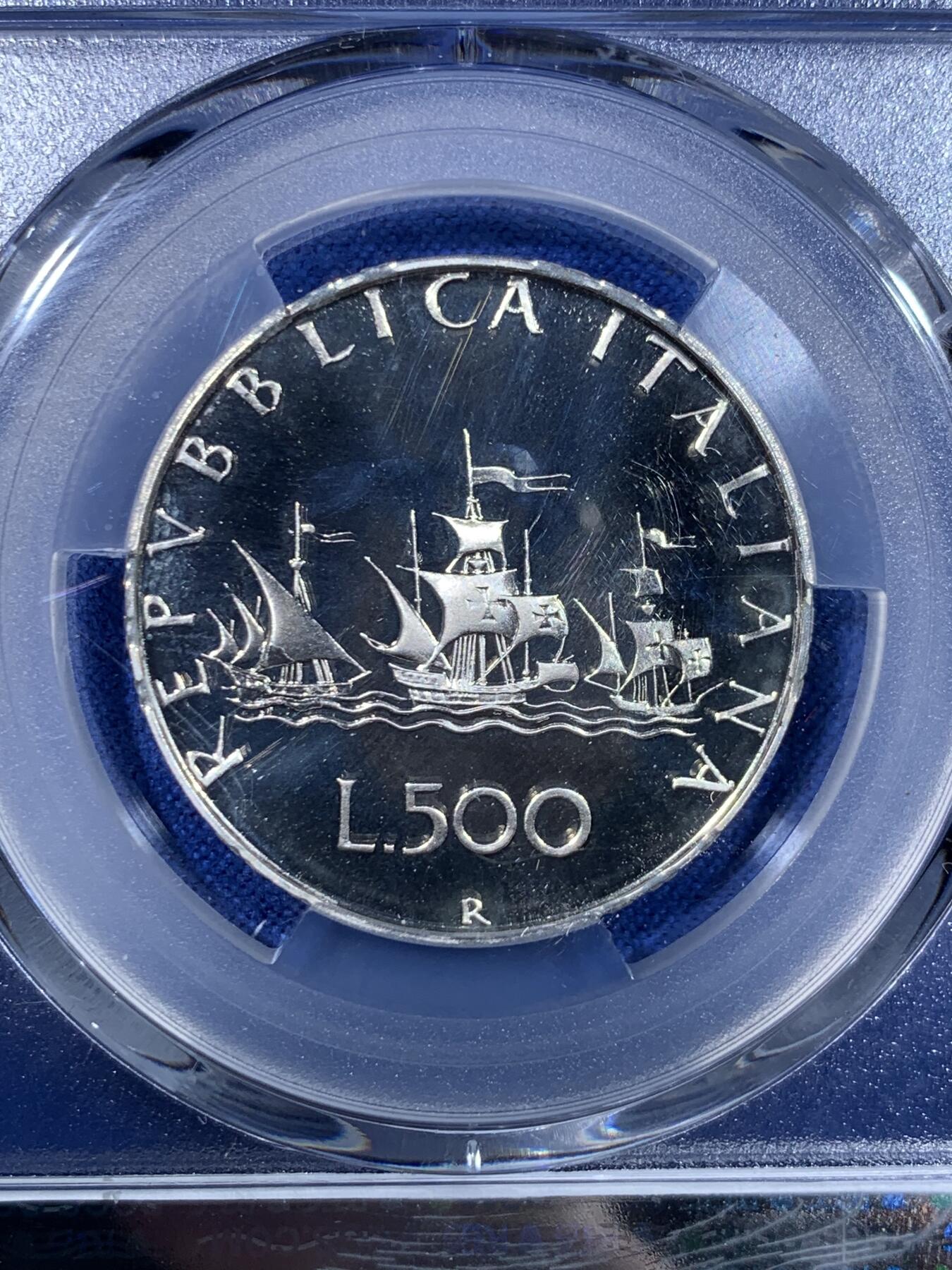 《竞宝斋》第442场 周日，周一，2场连拍 （全场包邮） 亚军分 PCGS PR68DCAM 意大利 1985年 帆船少女 精制500里拉银币 首年发行的精制 镜面光十足