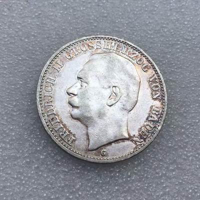 世界钱币专场拍卖 每周二开拍 - 1909年德国巴登大公弗里德里希二世3马克流通银币