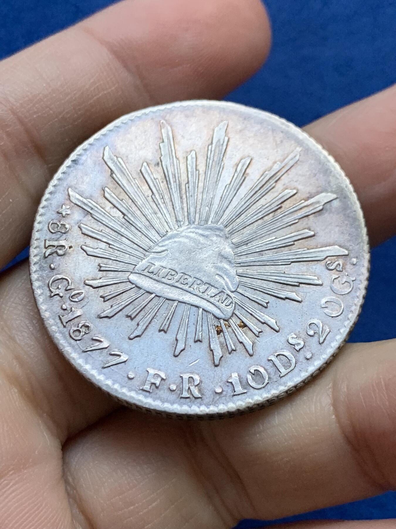 《竞宝斋》第442场 周日，周一，2场连拍 （全场包邮） 墨西哥1877 GO FR版 8R鹰洋银币 好底板带光