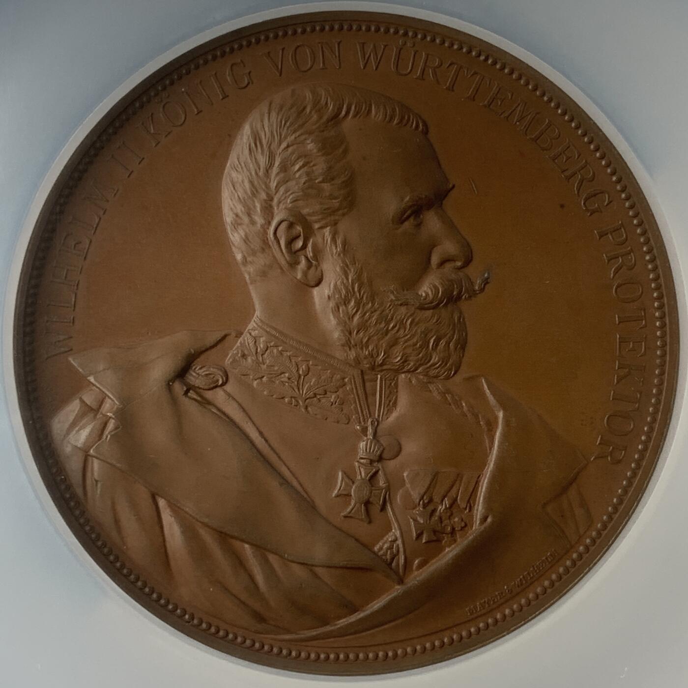 掌中浮雕-藏着的欧洲第043场 NGC MS65 : 1896年德国斯图加特电气工程和艺术展览会铜章，60mm，Mayer & Wilhelm出品