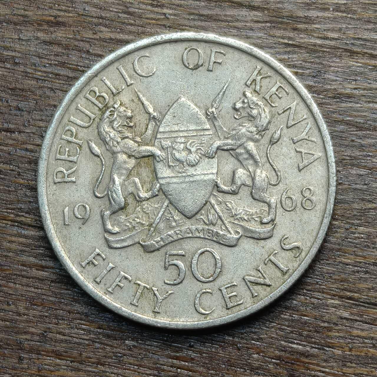 【铜匠收藏】★第133场★散币场，无佣金，30包邮。不满30元，支付5元运费。《接受代拍 代送NGC评级》 肯尼亚 1968年 50分 镍币