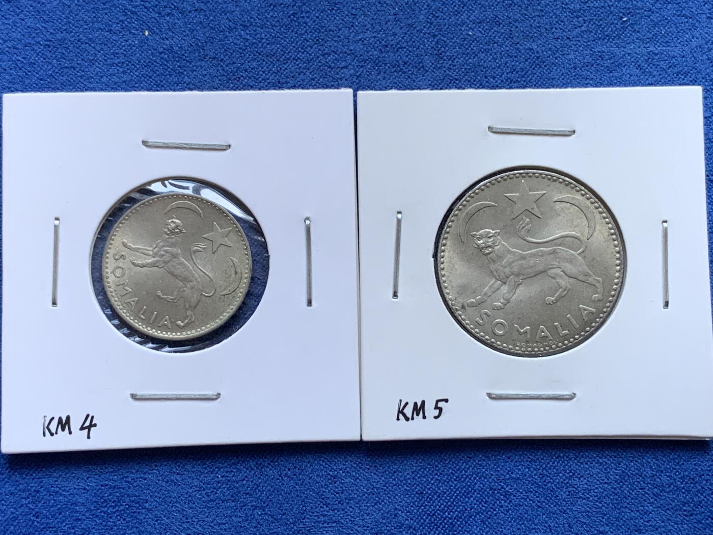 《竞宝斋》第442场 周日，周一，2场连拍 （全场包邮） 两枚一组 意属索马里1950年花豹银币 50分+1索马洛