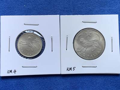 《竞宝斋》第442场 周日，周一，2场连拍 （全场包邮） - 两枚一组 意属索马里1950年花豹银币 50分+1索马洛