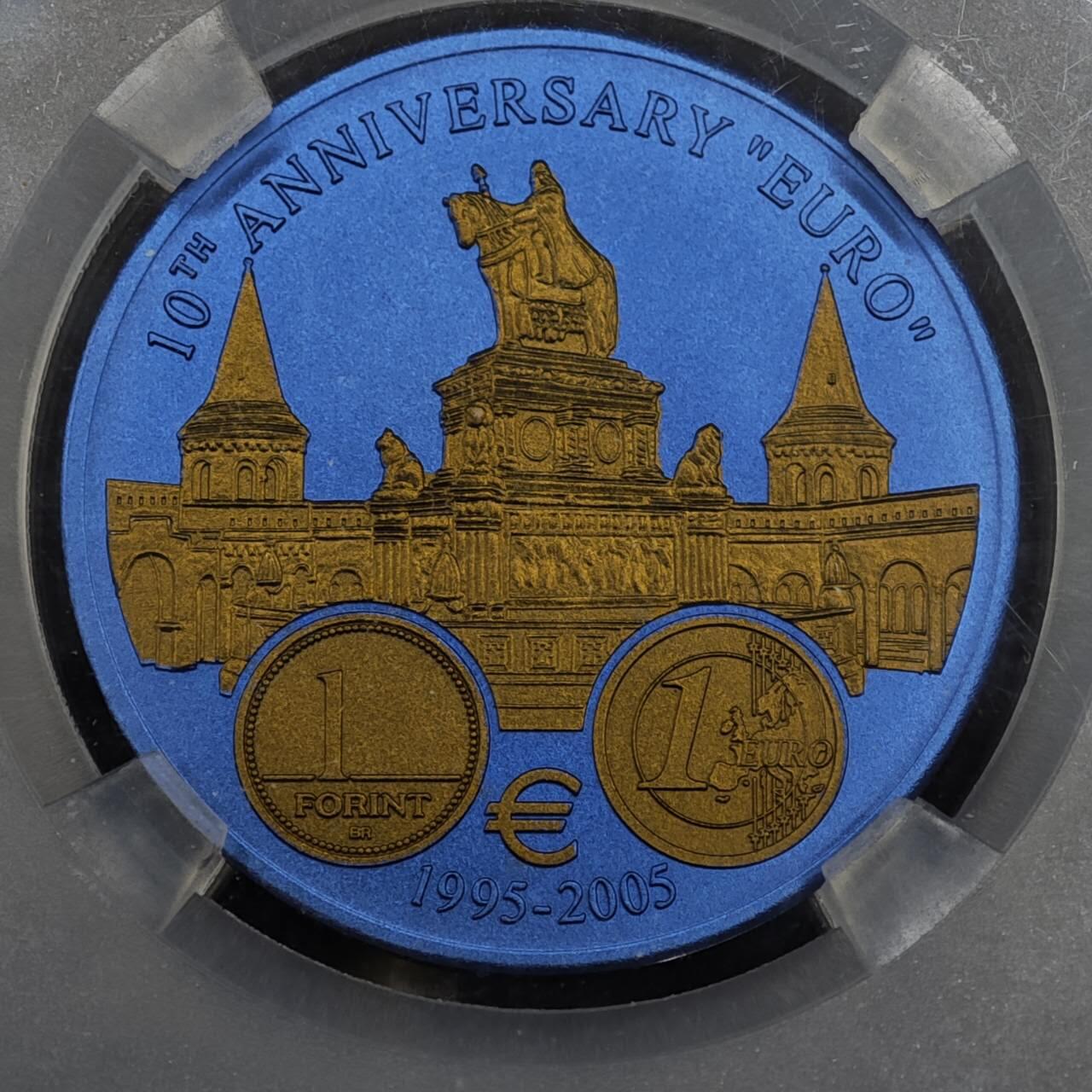 【淘币小摊】实时拍第八百零八拍   银币套币场   满百包邮可预留二周 每周一统一发货   2006年利比里亚5元蓝色部分镀金铌币 欧元发行10周年-匈牙利 7.78克999铌 发行量：1万 TQG  MS67