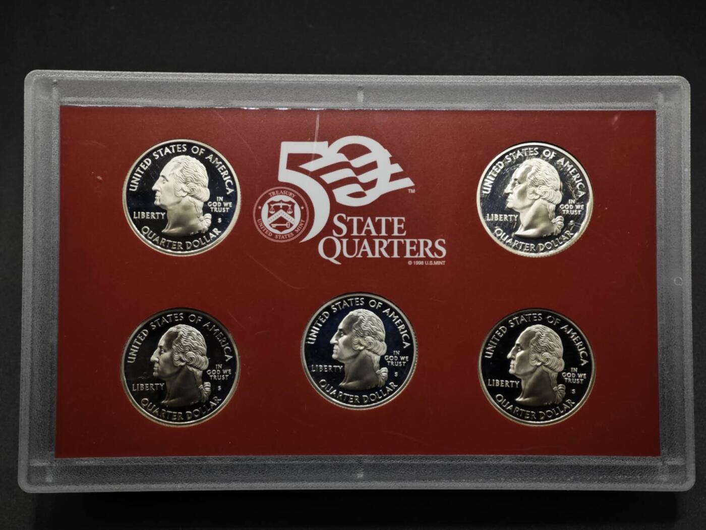 【淘币小摊】实时拍第八百零八拍   银币套币场   满百包邮可预留二周 每周一统一发货   美国2006年州币纪念精制银币5枚套每枚6.25克900银 银价321