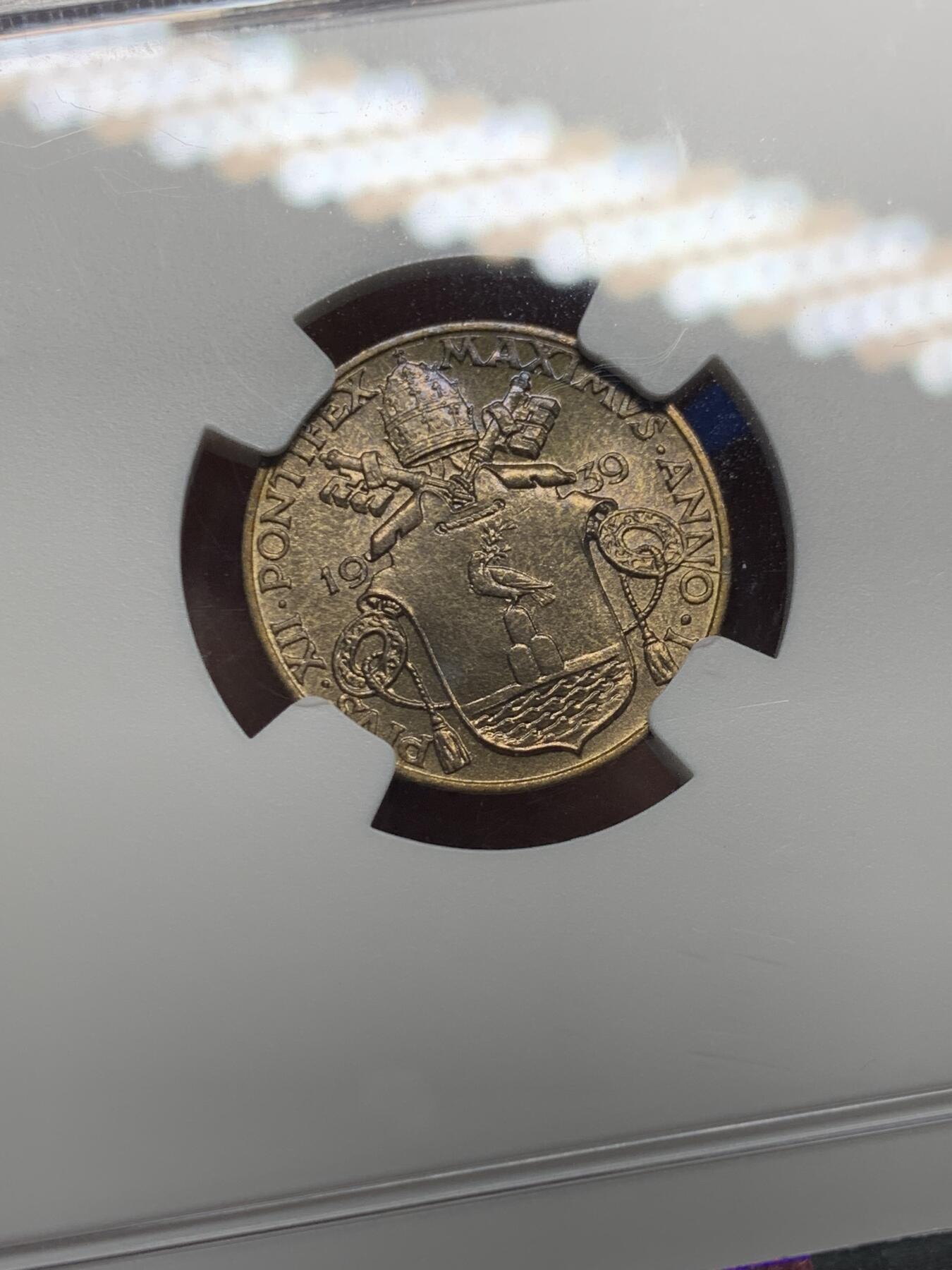 《竞宝斋》第442场 周日，周一，2场连拍 （全场包邮） NGC MS64 梵蒂冈 1939 教皇国 5分