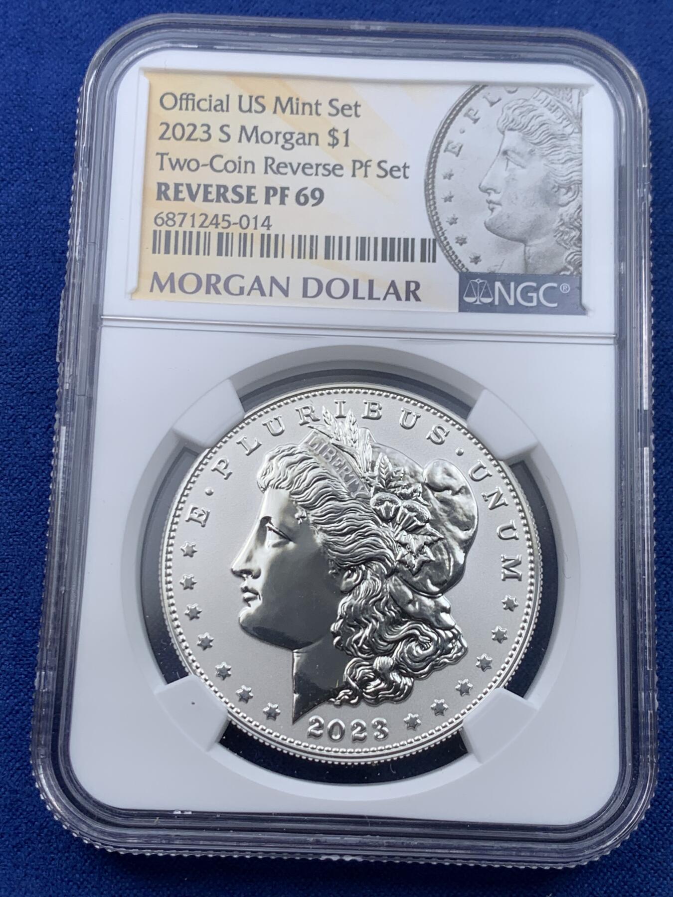 《竞宝斋》第442场 周日，周一，2场连拍 （全场包邮） NGC PF69 美国2023年摩根S版1美元大银币 反向精制币