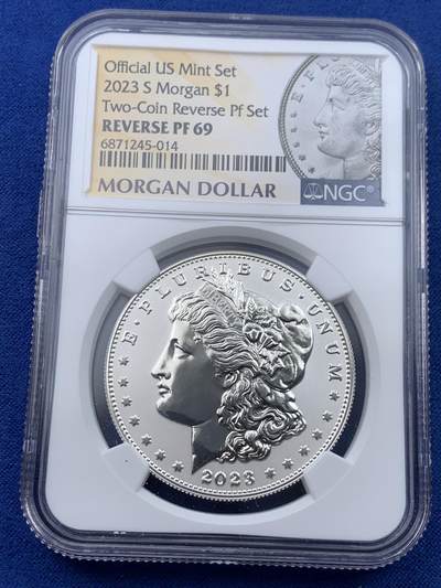 《竞宝斋》第442场 周日，周一，2场连拍 （全场包邮） - NGC PF69 美国2023年摩根S版1美元大银币 反向精制币