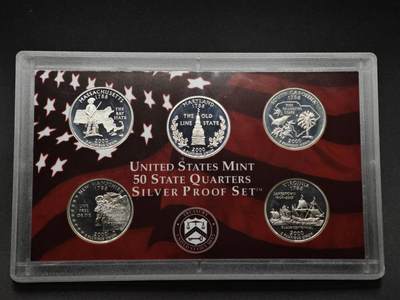 【淘币小摊】实时拍第八百零八拍   银币套币场   满百包邮可预留二周 每周一统一发货   - 美国2000年州币纪念精制银币5枚套每枚6.25克900银 银价321