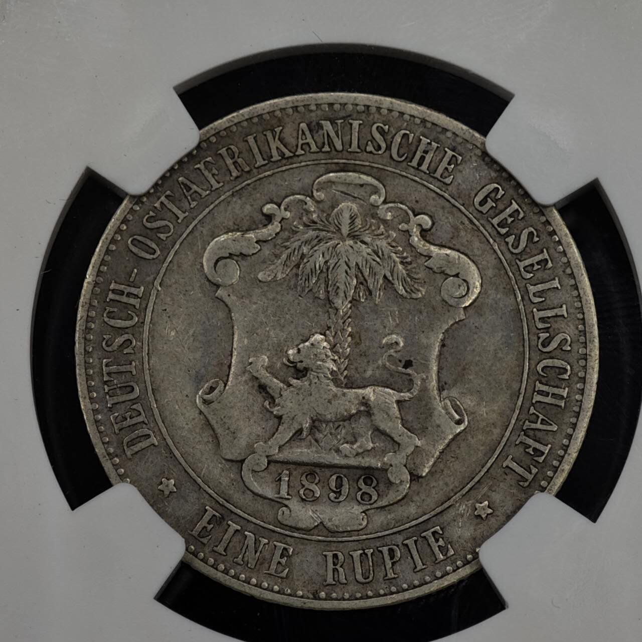 【淘币小摊】实时拍第八百零八拍   银币套币场   满百包邮可预留二周 每周一统一发货   德属东非1898年1卢比银币 NGC VF35