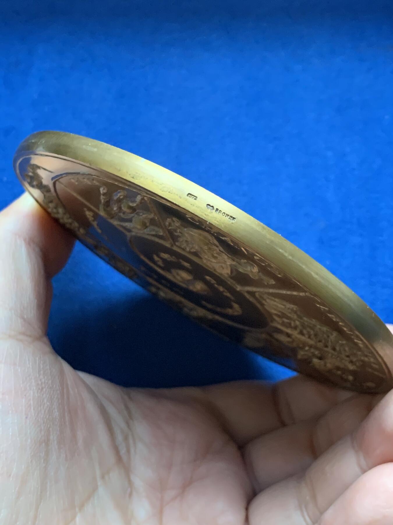 《竞宝斋》第442场 周日，周一，2场连拍 （全场包邮） 法国农业与昆虫超大号纪念铜章 388.5克 100.2mm 1972 丰饶角铜标