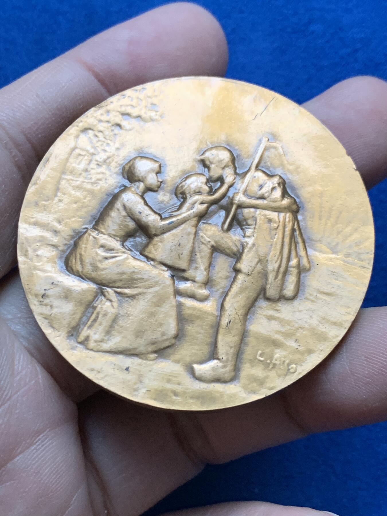 《竞宝斋》第442场 周日，周一，2场连拍 （全场包邮） 名家名作 《田园》铜章 带盒 56.8克 49.6mm 丰饶角铜标