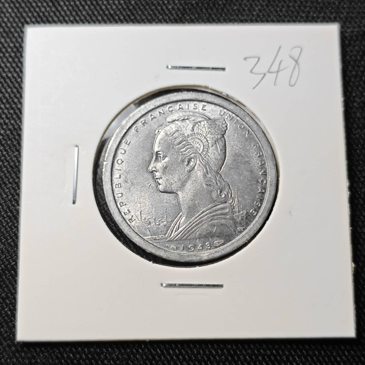 KK钱币收藏小铺 （套币 好品/批量散币 银币）专场  2月预留时间 周末发货  1948法属马达加斯加2法郎 