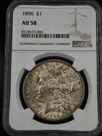 【淘币小摊】实时拍第八百零八拍   银币套币场   满百包邮可预留二周 每周一统一发货   - 美国1896年摩根银币双面五彩包浆 NGC AU58