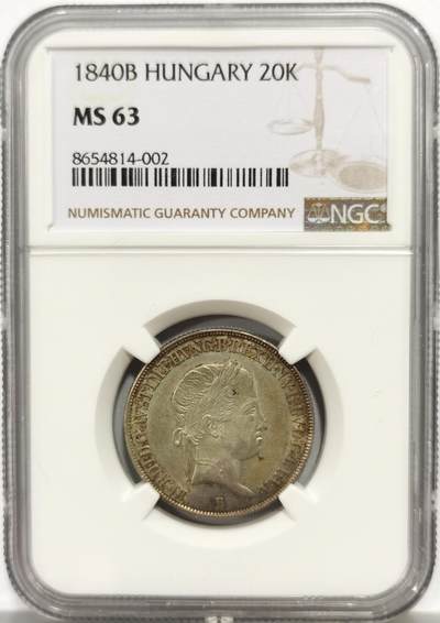 博洋堂世界钱币拍卖第149期（全场包邮） - NGC MS63 匈牙利1840年圣母抱婴20克鲁泽银币