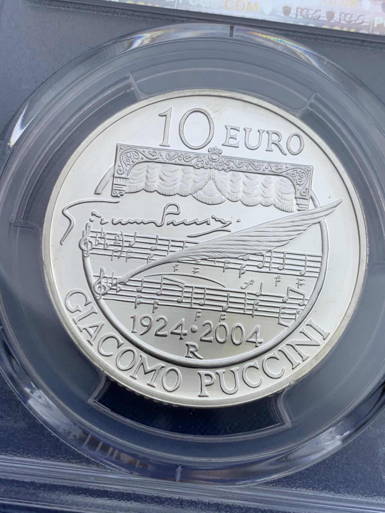 《竞宝斋》第442场 周日，周一，2场连拍 （全场包邮） PCGS PR69DCAM 意大利2004年贾科莫·普契尼逝世80周年10欧银币