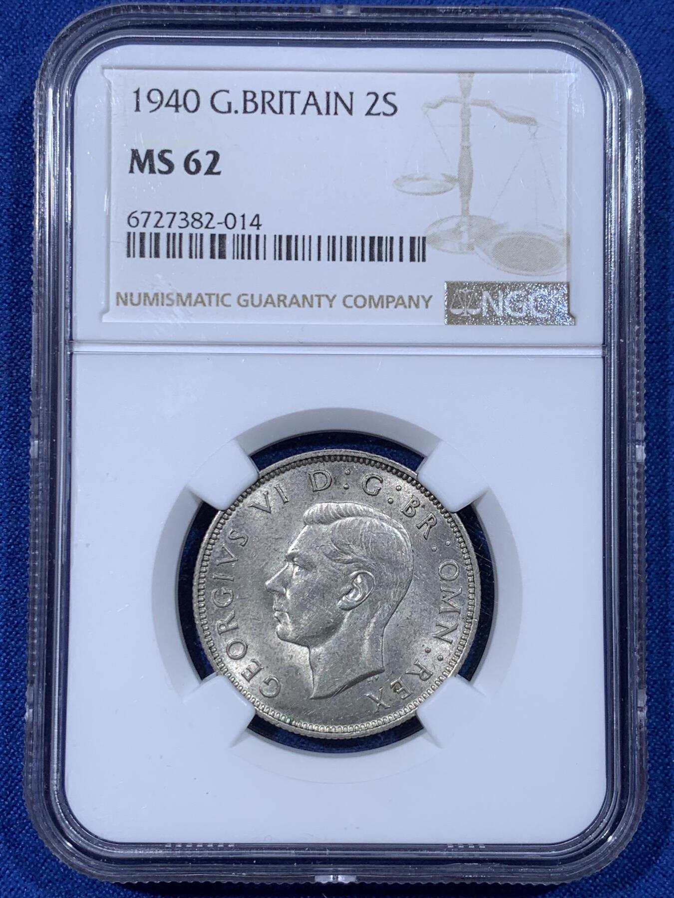 《竞宝斋》第442场 周日，周一，2场连拍 （全场包邮） NGC MS62 英国1940年乔治六世2S银币