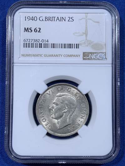 《竞宝斋》第442场 周日，周一，2场连拍 （全场包邮） - NGC MS62 英国1940年乔治六世2S银币