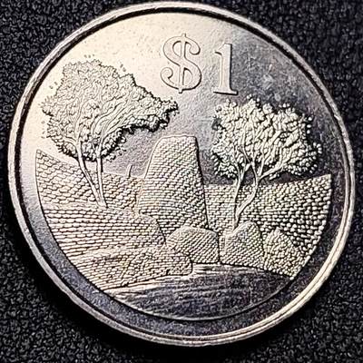 泉币菌-第137场-精品福利场（之前场次29日、30日发货，敬请谅解） - 少见原光极美 1980年 非洲-津巴布韦 1圆镍币  早期 王国首都古城遗迹图案 石鹰 29毫米 10.0克