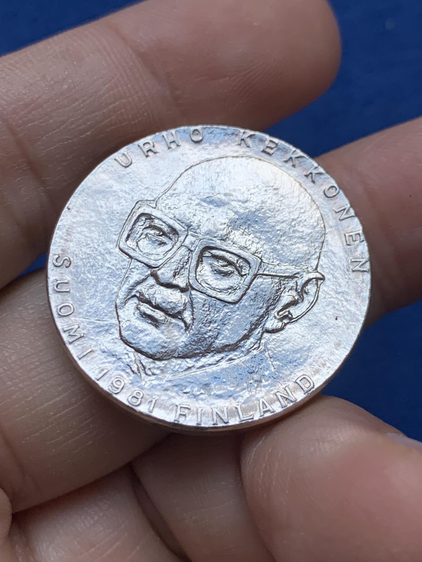 《竞宝斋》第442场 周日，周一，2场连拍 （全场包邮） 芬兰1981年凯科宁总统诞辰80周年50马克银币