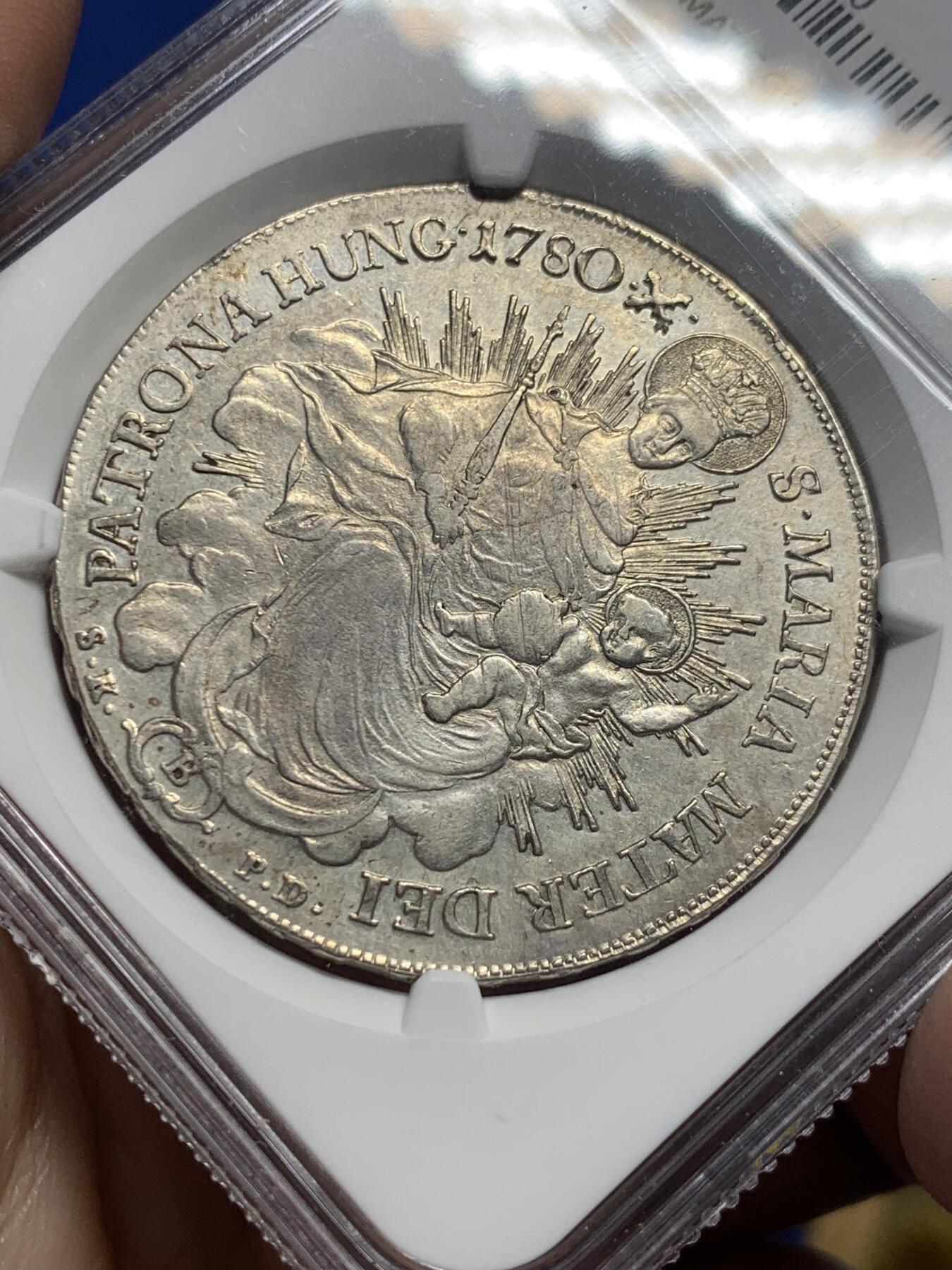 《竞宝斋》第442场 周日，周一，2场连拍 （全场包邮） NGC AUD 匈牙利1780年圣母抱婴泰勒 双天使银币