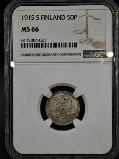 【淘币小摊】实时拍第八百零八拍   银币套币场   满百包邮可预留二周 每周一统一发货   - 芬兰1915年50芬妮银币 NGC MS66