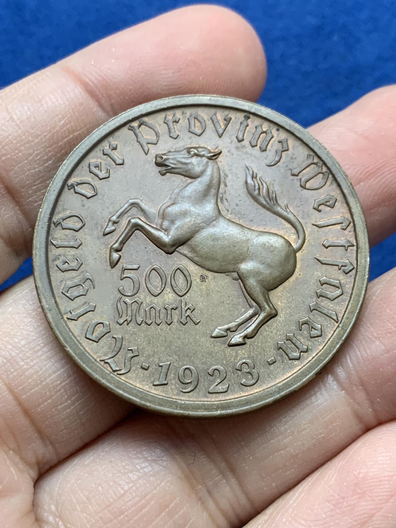 《竞宝斋》第442场 周日，周一，2场连拍 （全场包邮） 德紧威斯特法伦1923年马币，女诗人500马克，立体感极强