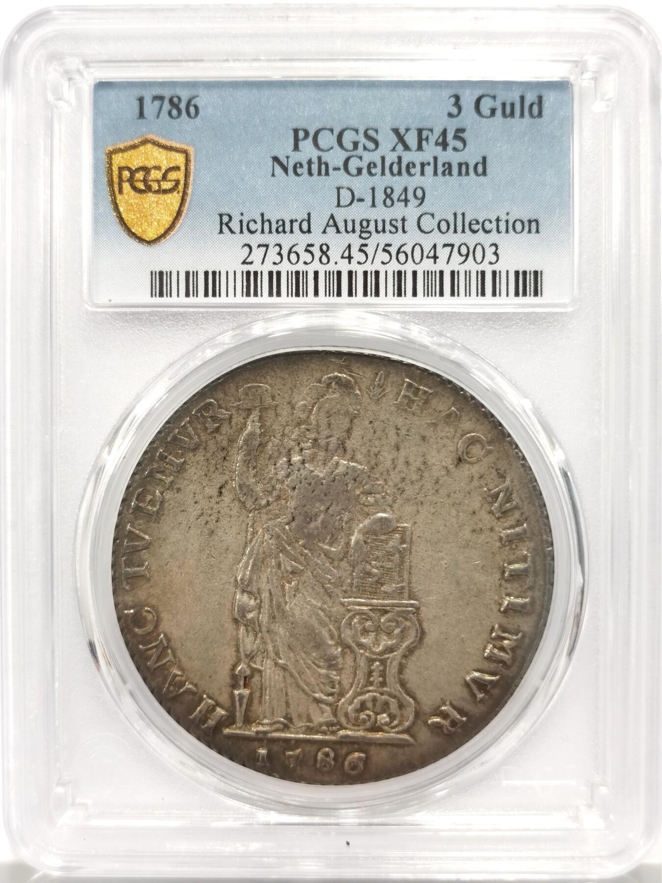 博洋堂世界钱币拍卖第149期（全场包邮） PCGS XF45 荷兰格尔德兰省1786年站人3盾大银币，名家旧藏，仅有3枚更高分