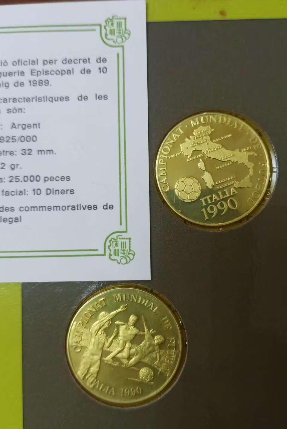 ❤️【币观天下】❤️ 第332期钱币拍卖- 2025.11.28周五晚上6点半场-长期征集拍品 安道尔1990年世界杯纪念银币 12克/枚 925银