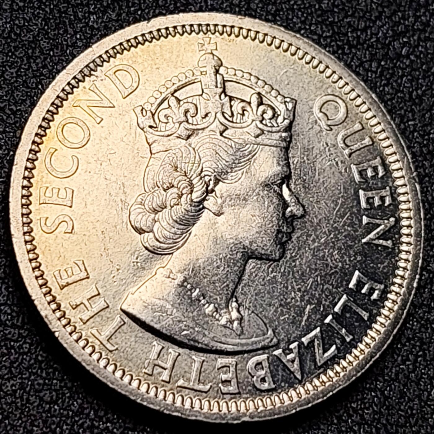 泉币菌-第137场-精品福利场（之前场次29日、30日发货，敬请谅解） 稀少原光UNC 海王波塞冬 英属东加勒比50分硬币 1965年直径28MM 