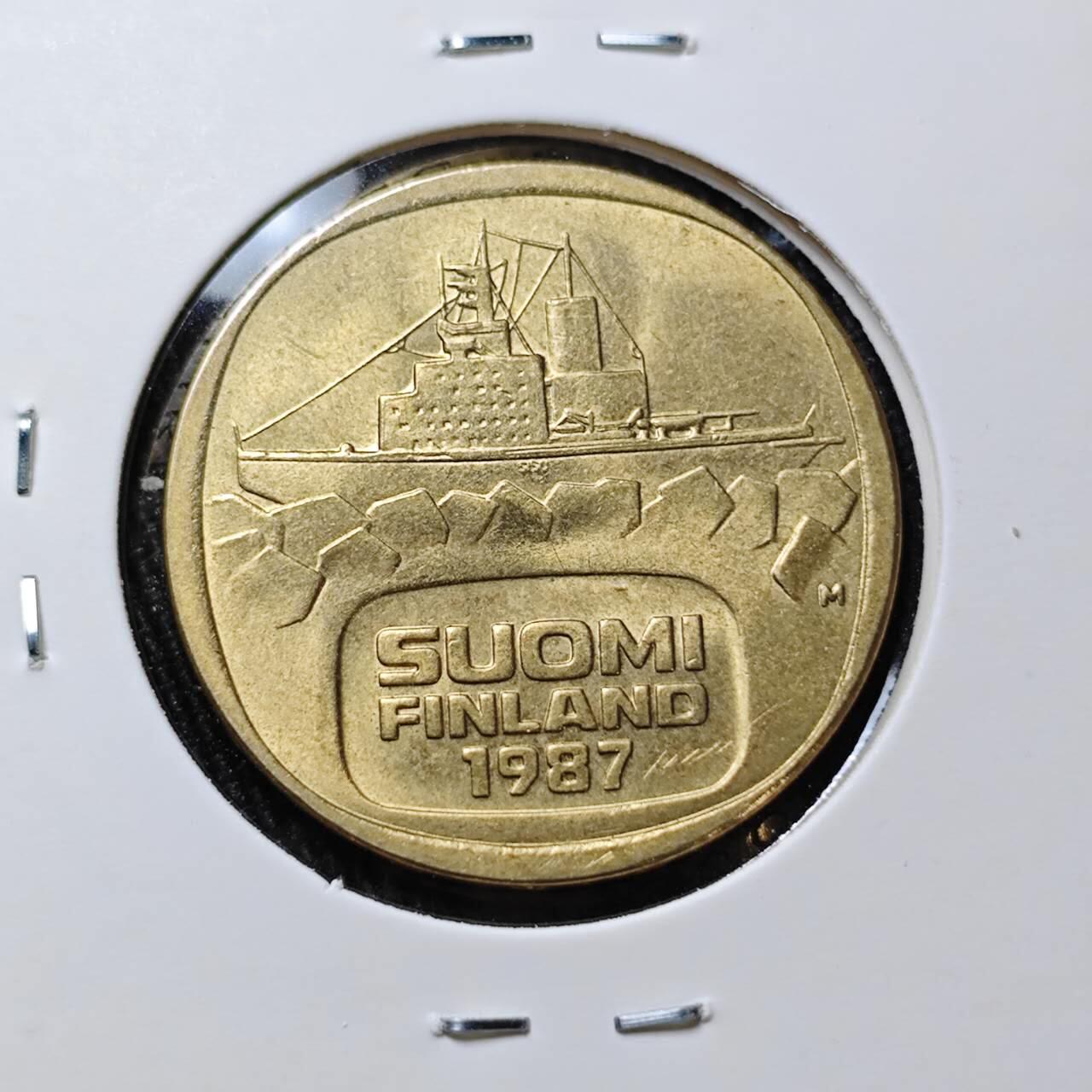 KK钱币收藏小铺 （套币 好品/批量散币 银币）专场  2月预留时间 周末发货  1987芬兰5马克破冰船 好品！