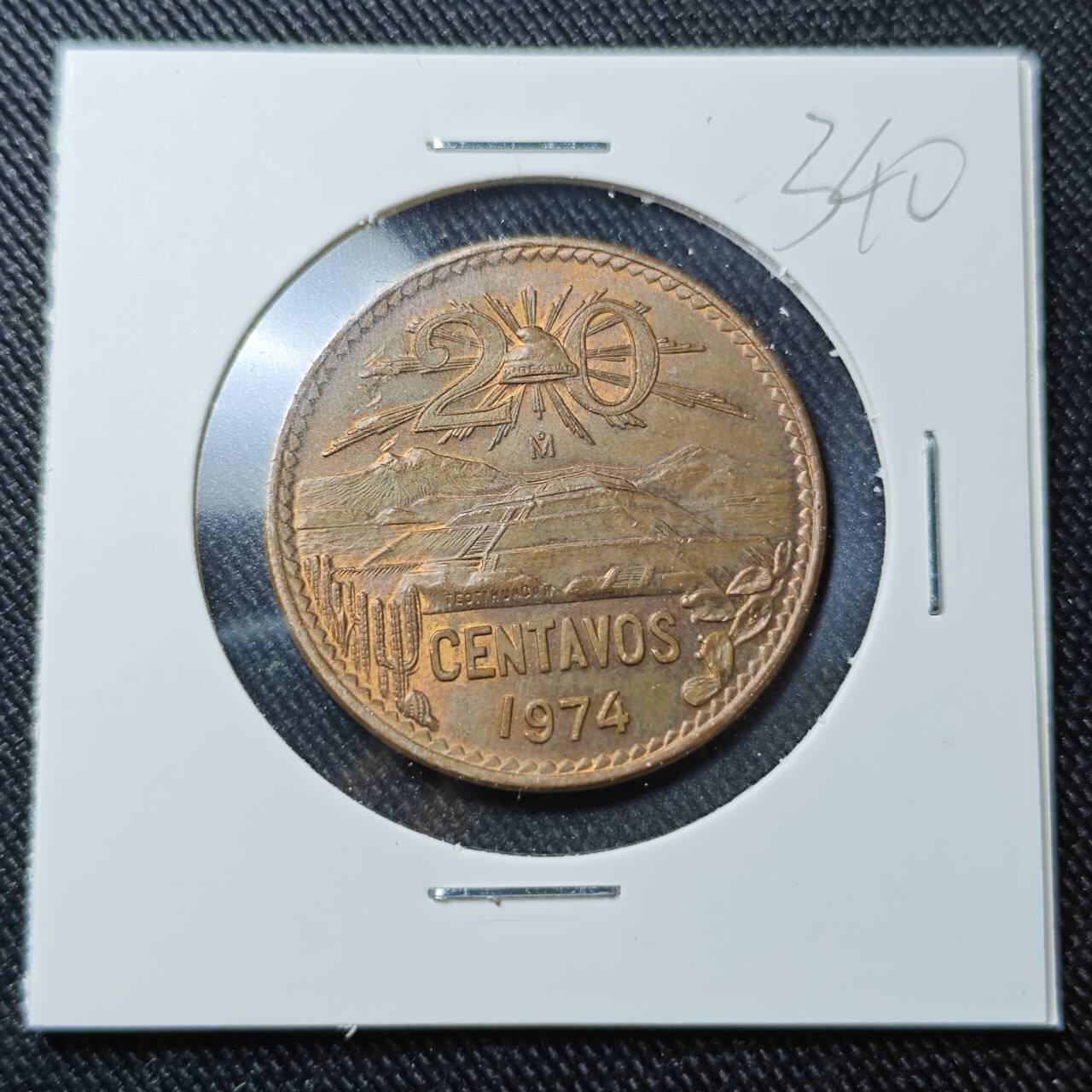 KK钱币收藏小铺 （套币 好品/批量散币 银币）专场  2月预留时间 周末发货  1974墨西哥20分铜币 好品