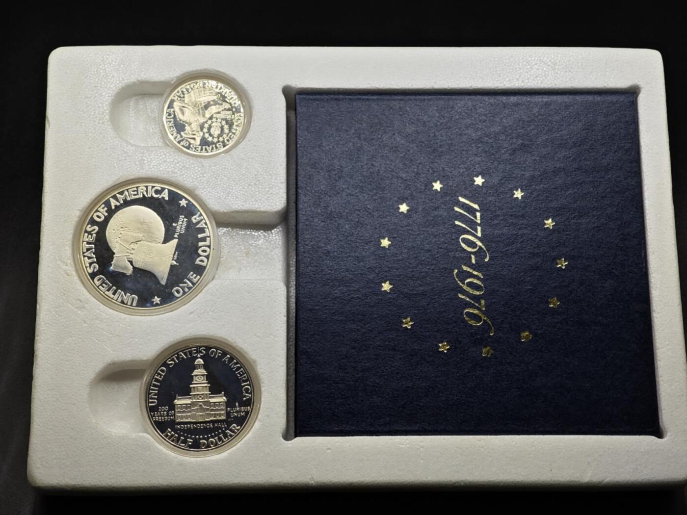 【淘币小摊】实时拍第八百零八拍   银币套币场   满百包邮可预留二周 每周一统一发货   美国1976年建国200周年精制银币3枚套 总重41.8克400银 银价191