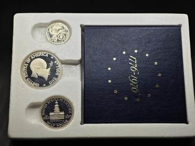 【淘币小摊】实时拍第八百零八拍   银币套币场   满百包邮可预留二周 每周一统一发货   - 美国1976年建国200周年精制银币3枚套 总重41.8克400银 银价191