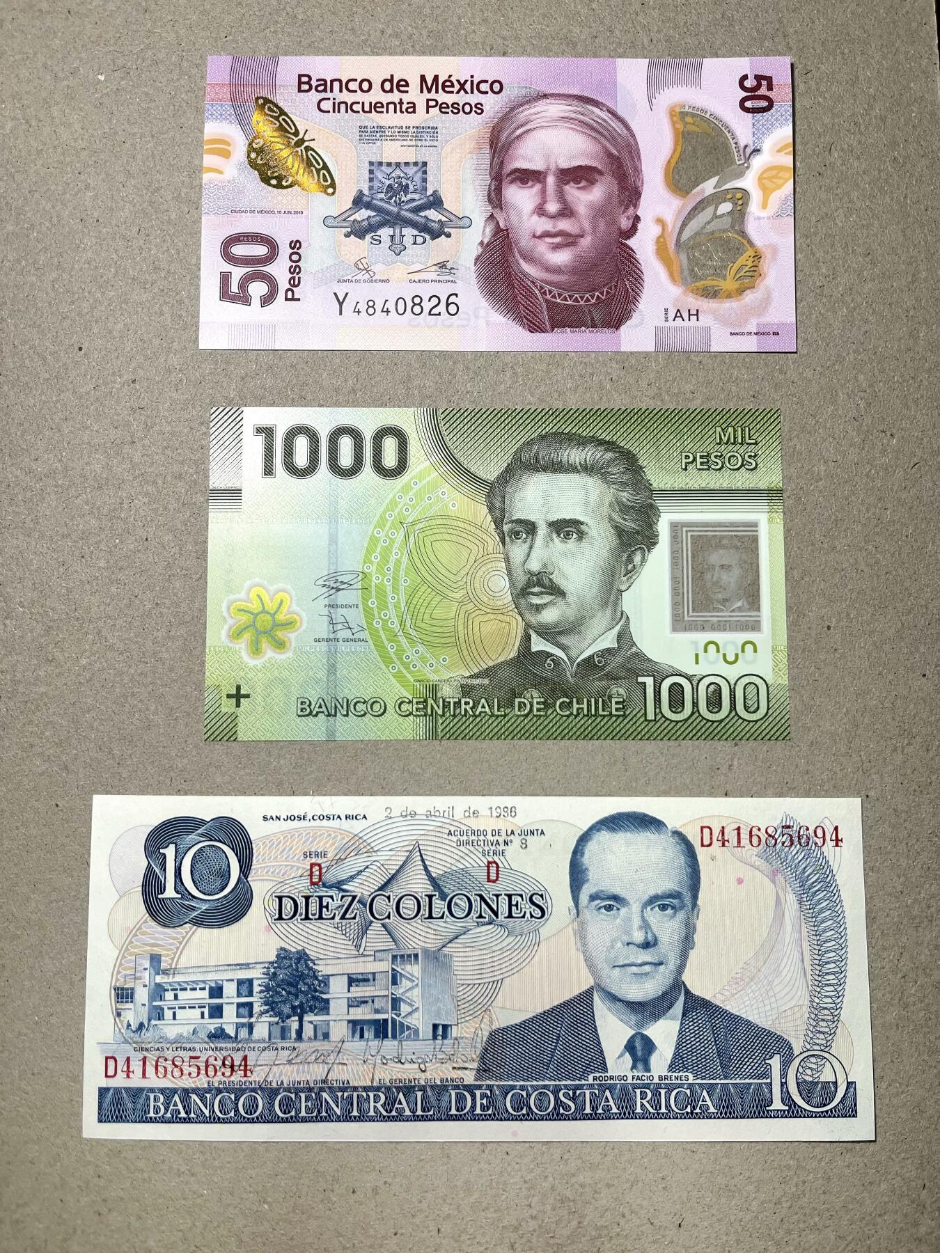 【礼羽收藏】🌏世界钱币拍卖第113期 墨西哥2019年50比索，智利2020年1000比索，哥斯达黎加1986年10科朗，全新UNC