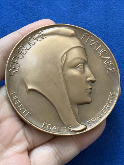 《竞宝斋》第442场 周日，周一，2场连拍 （全场包邮） - 法国议会颁发纪念铜章 129.6克 67.5mm 丰饶角铜标