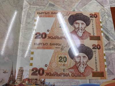 长老汇蛇年精选第七十七场拍卖 - 世界珍钞——吉尔吉斯坦20索姆纸钞双连未切割带册，全新
