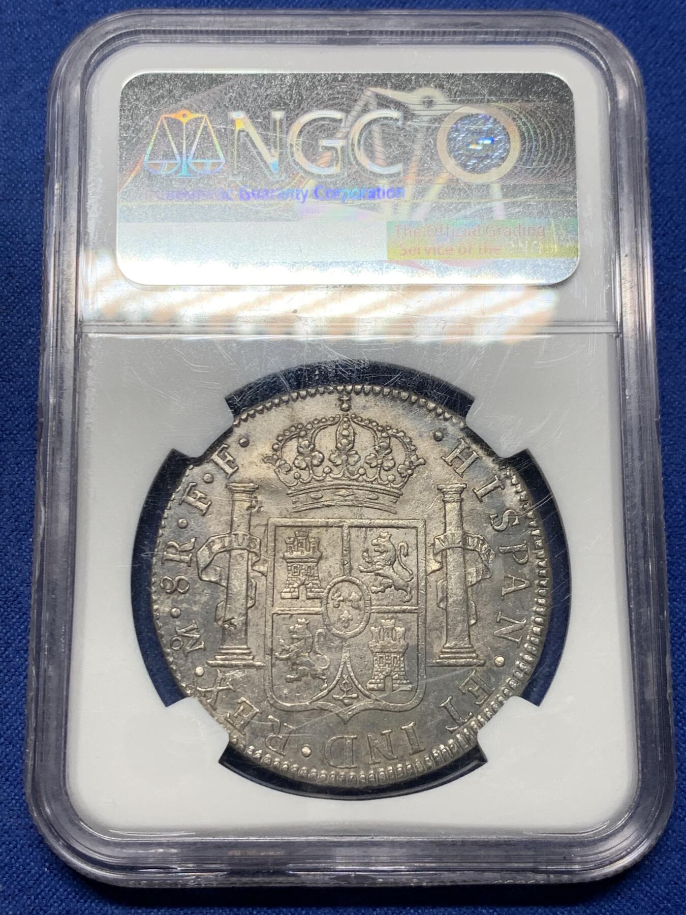 《竞宝斋》第442场 周日，周一，2场连拍 （全场包邮） NGC AUD 墨西哥 1781年 卡洛斯三世 8R大银币，au品相 米粒小戳，打制不错，细节见图。