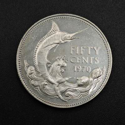 【淘币小摊】实时拍第八百零八拍   银币套币场   满百包邮可预留二周 每周一统一发货   - 巴哈马1970年50分剑鱼精制银币重10.37克800银 纯银价95